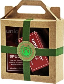 Unicorn Geschenk-Set mini-Apfel Haarseife 16g + sauer Spülung 10ml + Olive+A85:G100nholzschale klein rot