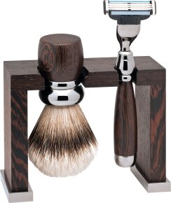 Erbe Shaving Shop Rhodium-Rasier-Set dreiteilig, Wengeholz, Gillette Mach 3